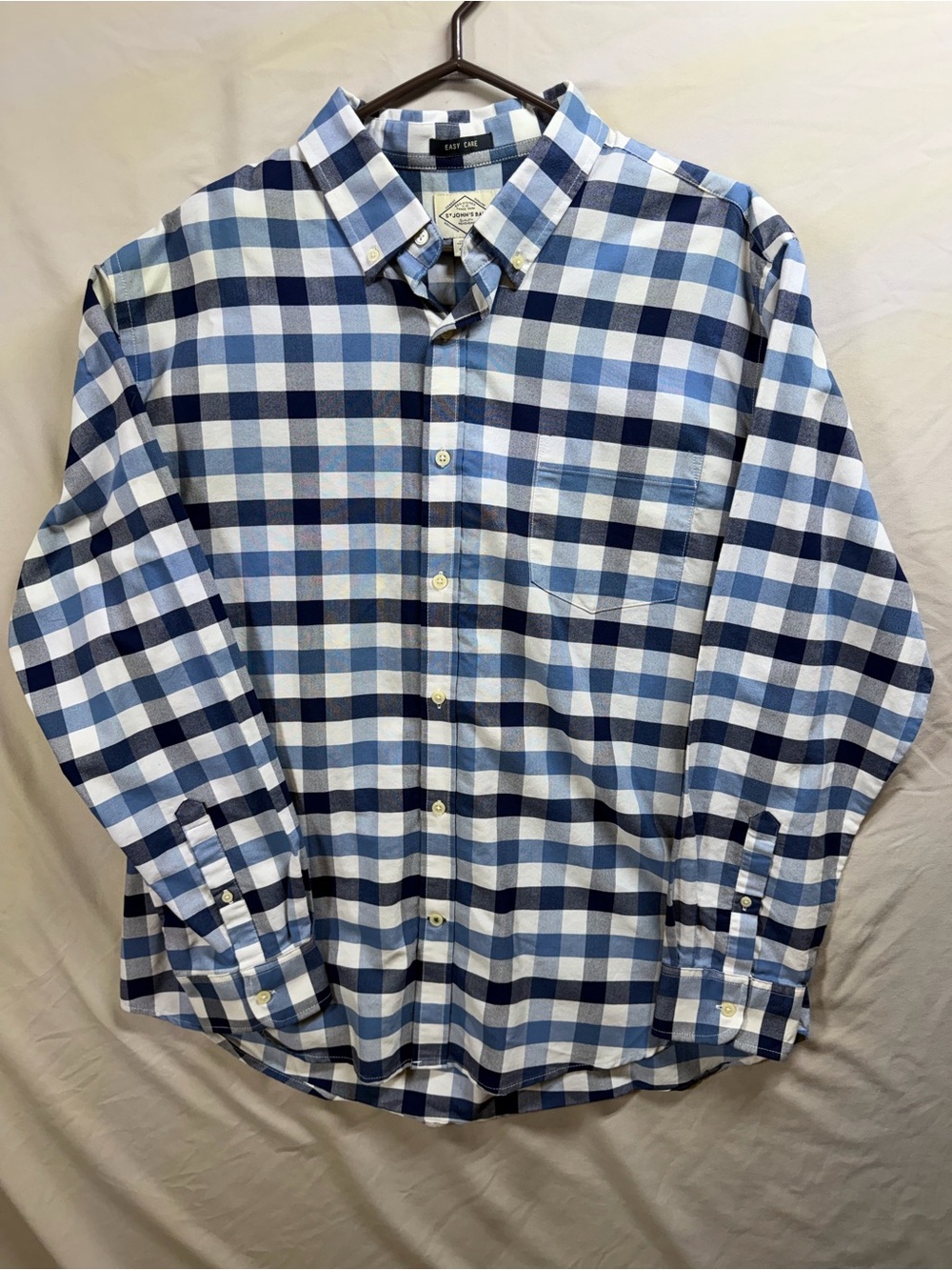 St. John's Bay Blue and Navy Plaid Button-Down Shirt